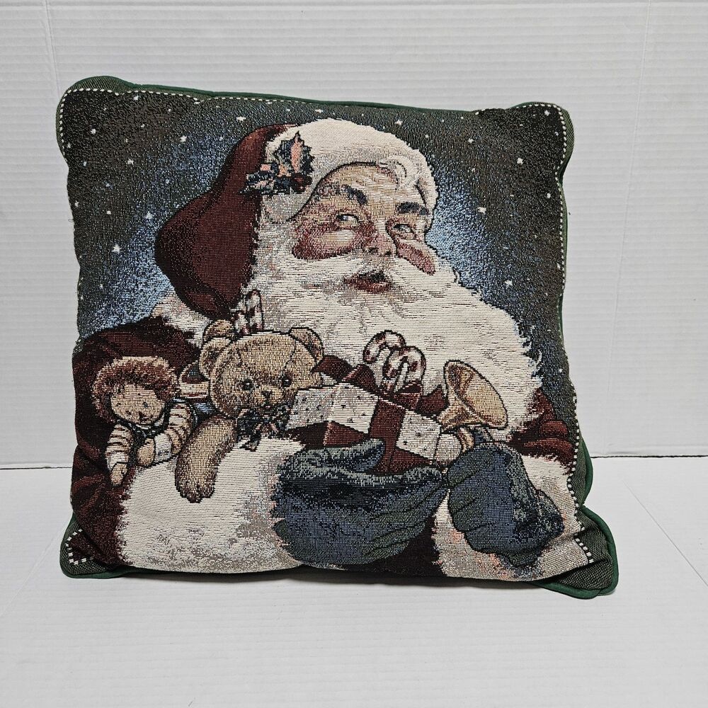 American Weavers Throw Pillow Tapestry Jolly Old Santa Claus Christmas Made USA